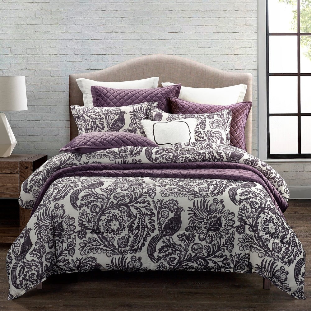 HiEnd Accents Augusta Black and White Botanical Toile Comforter Set, 3PC