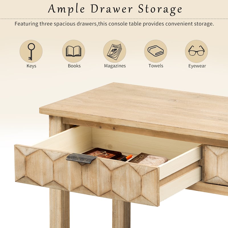 Modern Entryway Table with 3 Honeycomb Drawers and Open Shelving, for Living Rooms, Entryways, Hallways, Study Rooms