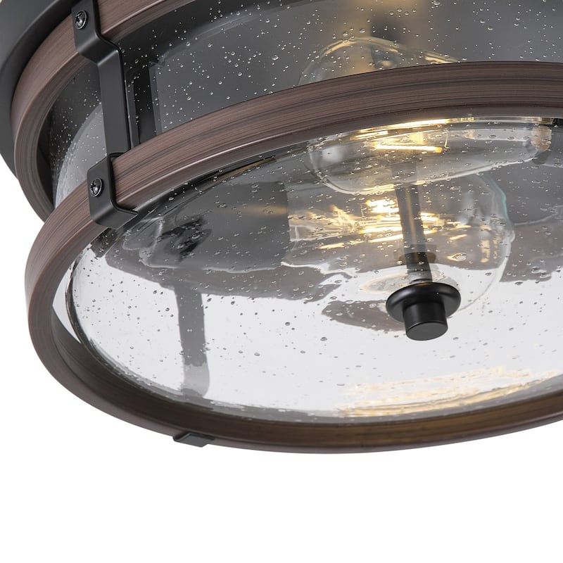 Oil Rubbed Bronze 2-Light Flush Mount Close to Ceiling Light with Seeded Glass Shade