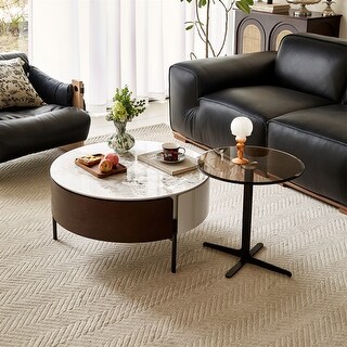 Modern Round Coffee Table with Drawers and Metal Legs - Bed Bath ...
