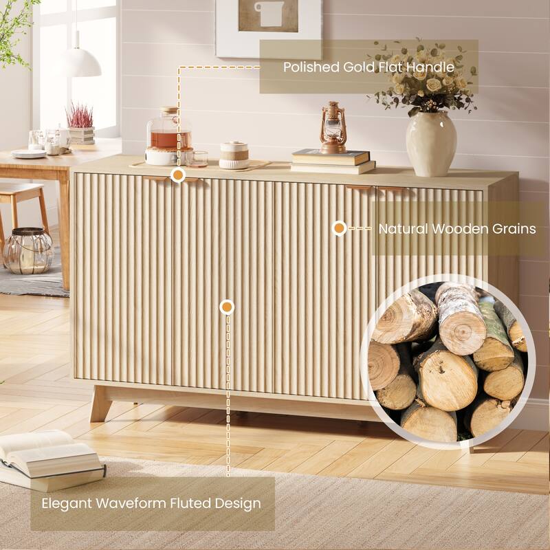 EROMMY Fluted Storage Cabinet with Double Doors & Adjustable Shelves - Modern 31"/55" Accent Buffet Cabinet for Kitchen,Room