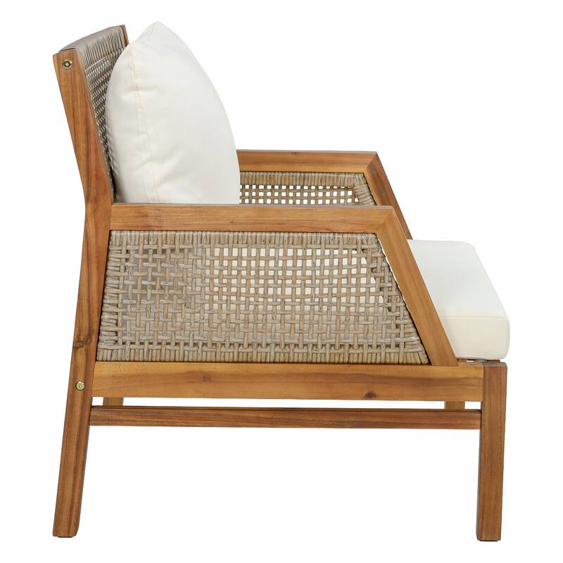 Christopher Knight Home - Ethel 4-Piece Outdoor Acacia Wood & Wicker Patio Conversation Set with Cushions