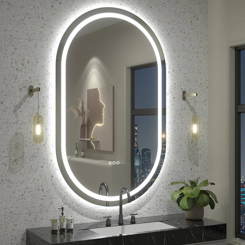 UL Certified Oval LED Lighted Anti-fog Wall Bathroom Vanity Mirror - 48"x30" - Front and back light