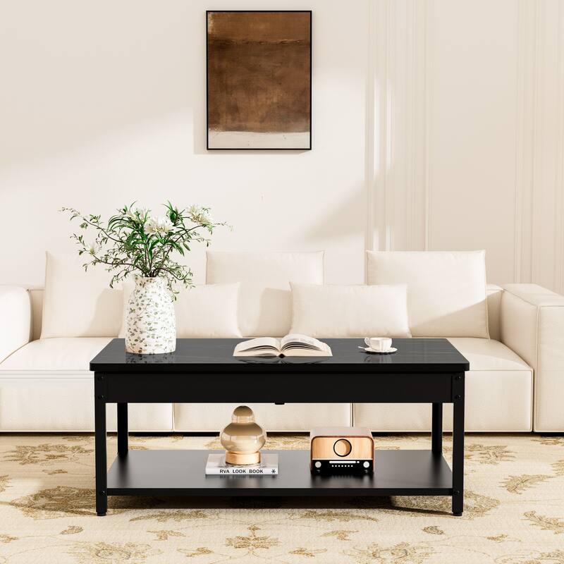 Modern Coffee Table End Table with Lockable Drawer, Double-Layer Accent Table Dining Table with Hidden Storage