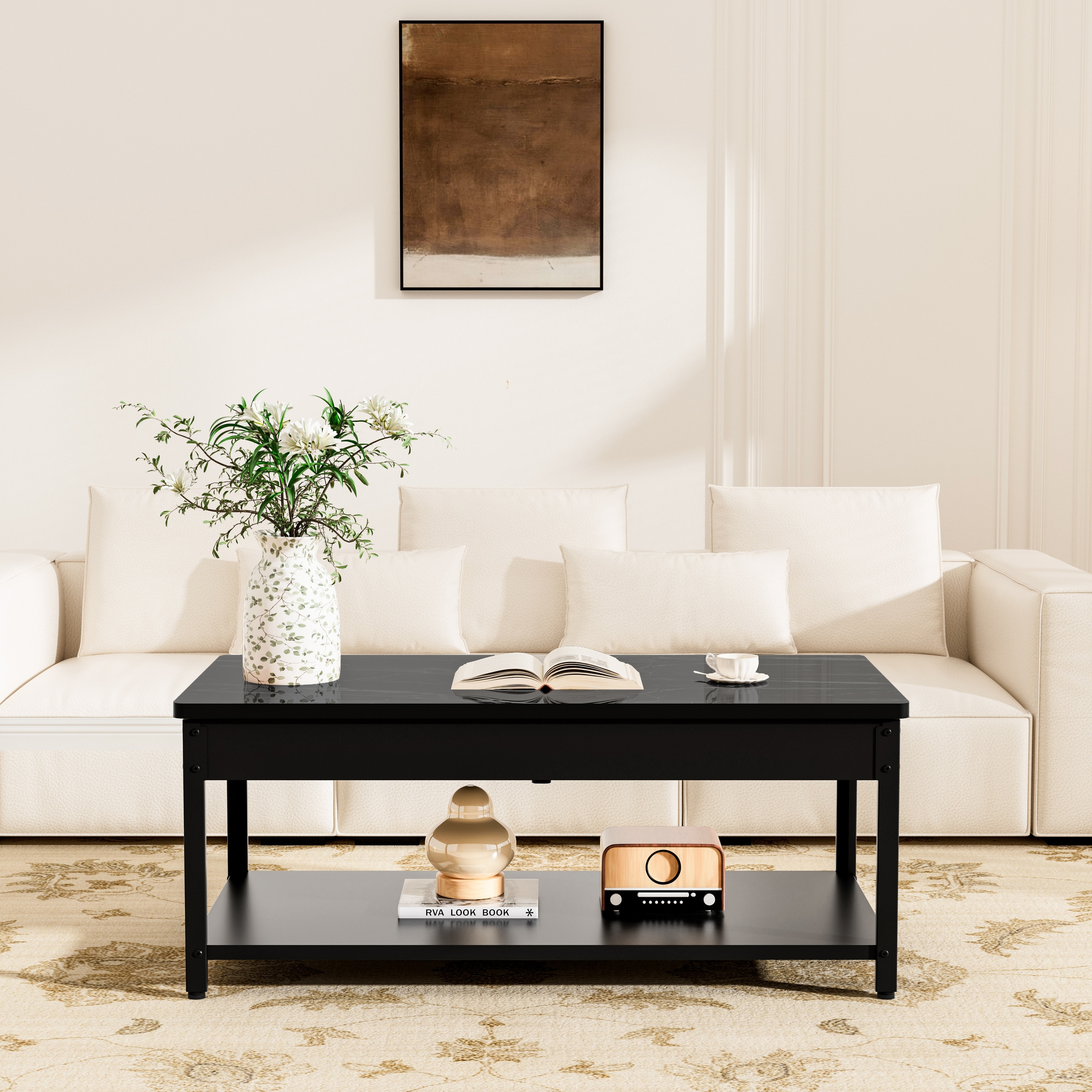 double-layer coffee table with hidden storage compartment and