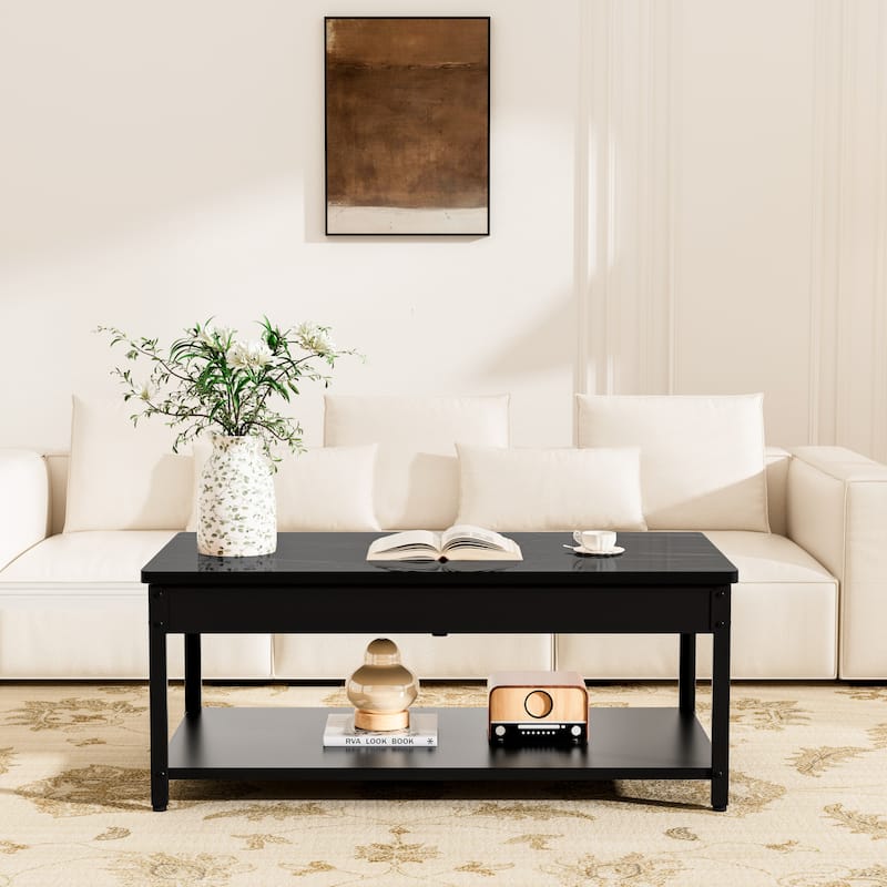 double-layer coffee table with hidden storage compartment and fingerprint lock - Living room dining tables