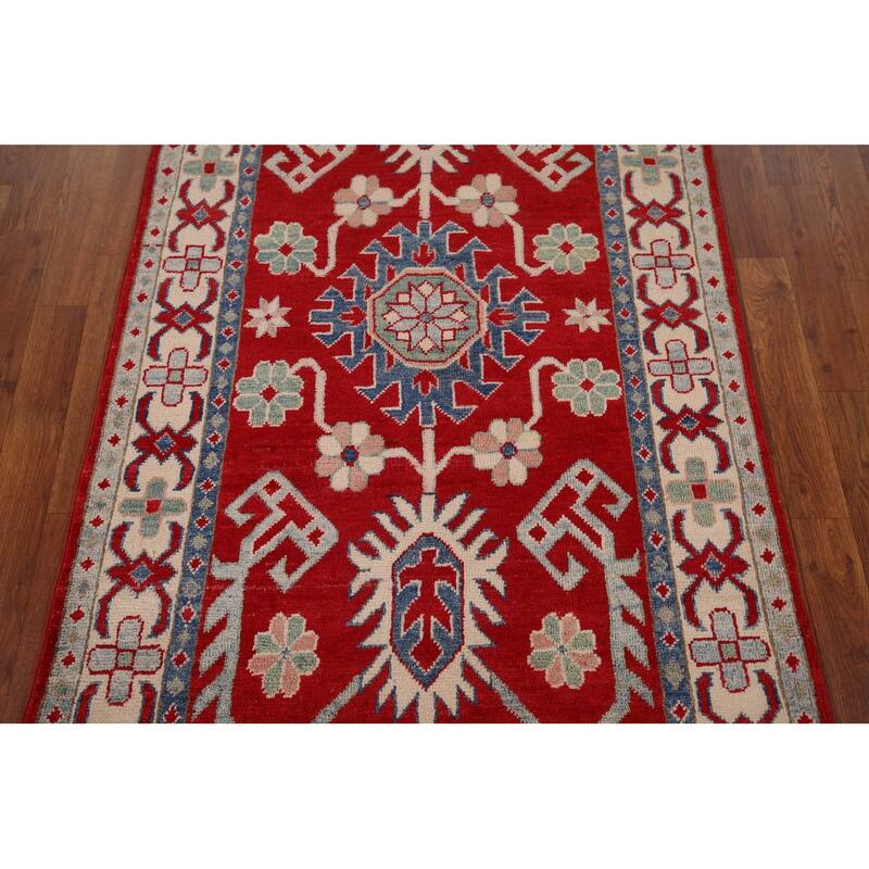 Red Kazak Oriental Foyer Rug Handmade Wool Carpet - 3'3" x 5'5"
