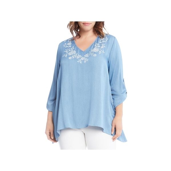 Karen Kane Womens Plus Pullover Top Printed Adjustable Sleeves