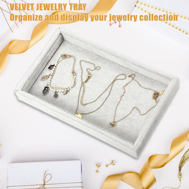 Velvet Jewelry Tray Stackable Tray for Rings Earrings Necklace Bracelet - Gray