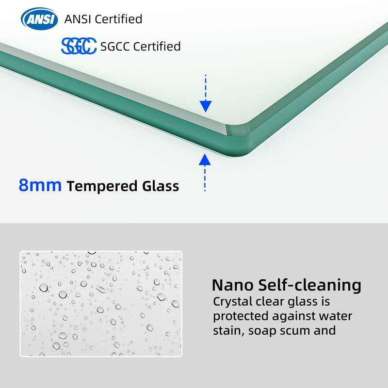 60" x 75" Sliding Shower Door with 8mm Tempered Glass, Half-Frame, Round Tube & Silent Rollers