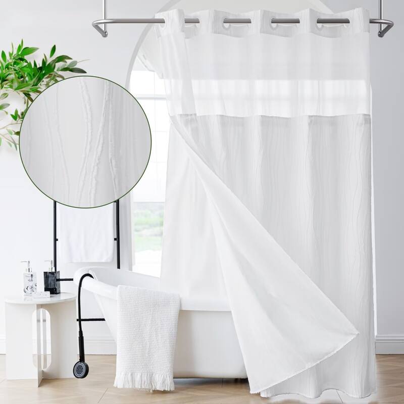 Textured Shower Curtain and Liner Set No Hooks Needed - 71"W x 74"L - White
