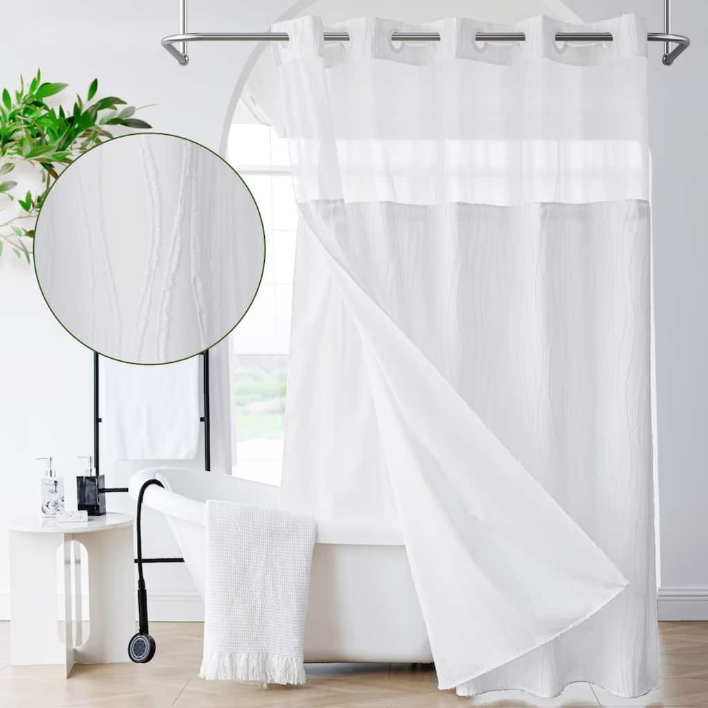 Textured Shower Curtain and Liner Set No Hooks Needed
