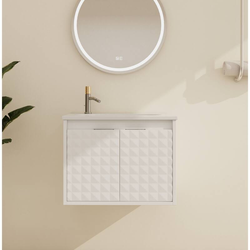 Malwee 24"/30"/36"/48" Floating Bathroom Vanity, Wall Mounted Bathroom Vanity with Resin Top,Soft Close Doors