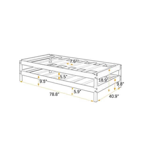Twin Size Two Solid Platform Stackable Single beds with Wood Slats,Space saving