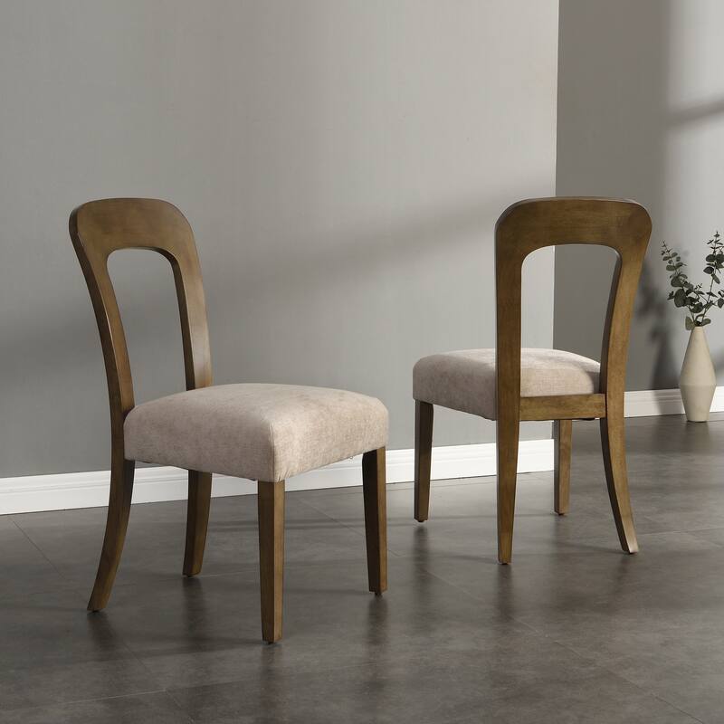 Modern 2 Piece Wooden Fabric Dining Chair with Backrest, Cushion，Anti Scratch Pad for Dining Room Kitchen Living Room Bedroom - Beige