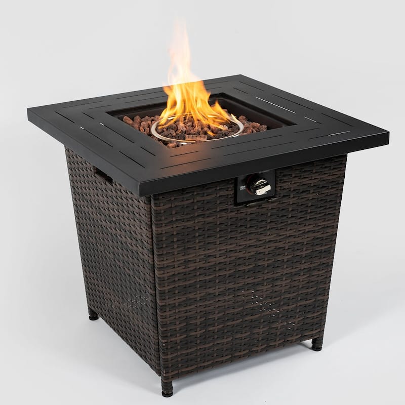 28.00 in. W x 24.80 in. H Rattan Square Propane Gas Fire Pit Table in Black Brown