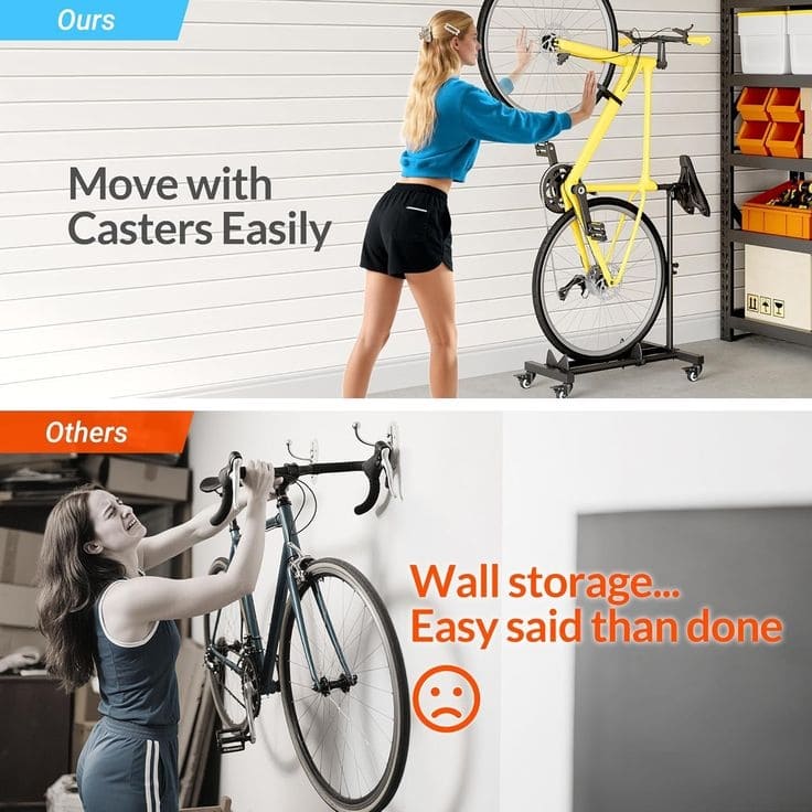 Sttoraboks Vertical Rolling Bike Stand, Adjustable, Space-Saving Indoor Storage, Up to 4" Wheel Width, Garage, Apartment