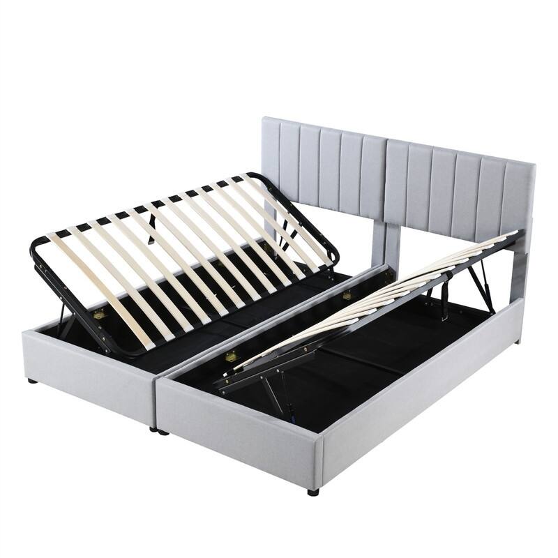 Twin/King Size Upholstered Platform Bed Frame a Hydraulic Storage System, Lift Up Storage Bed with Headboard and Slats Support