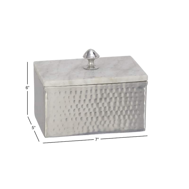 Aluminum Metal Jewelry Box with Marble Lid - Gray - Roche River Decor - 5"W x 7"L x 6"H