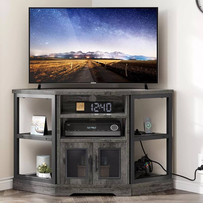 Corner TV Stand Cabinet for TVs up to 55" Table with Power Outlets - 47 inches in width