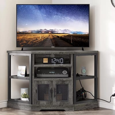 Corner TV Stand Cabinet for TVs up to 55" Table with Power Outlets - 47 inches in width