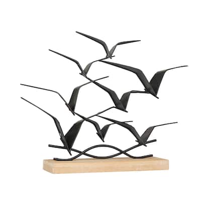 Metal Bird Sculpture - Black - Roche River Decor - 4"W x 19"L x 14"H