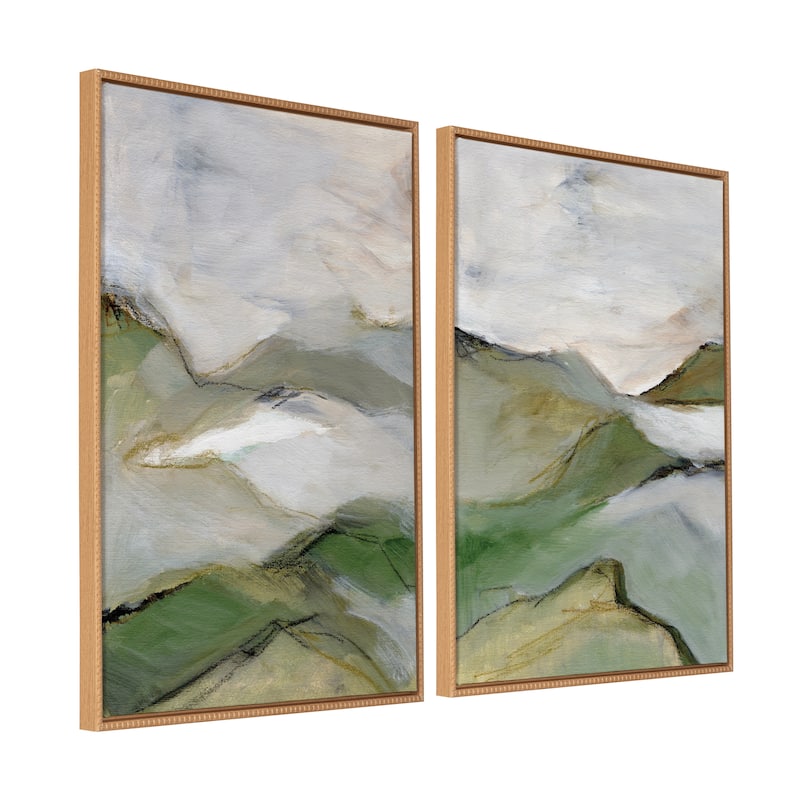 Kate and Laurel Sylvie Beaded Whispers of the Hills 1 and 2 Framed Canvas Art Set by Nikita Jariwala - 2 Piece Set 28x38 - Beech