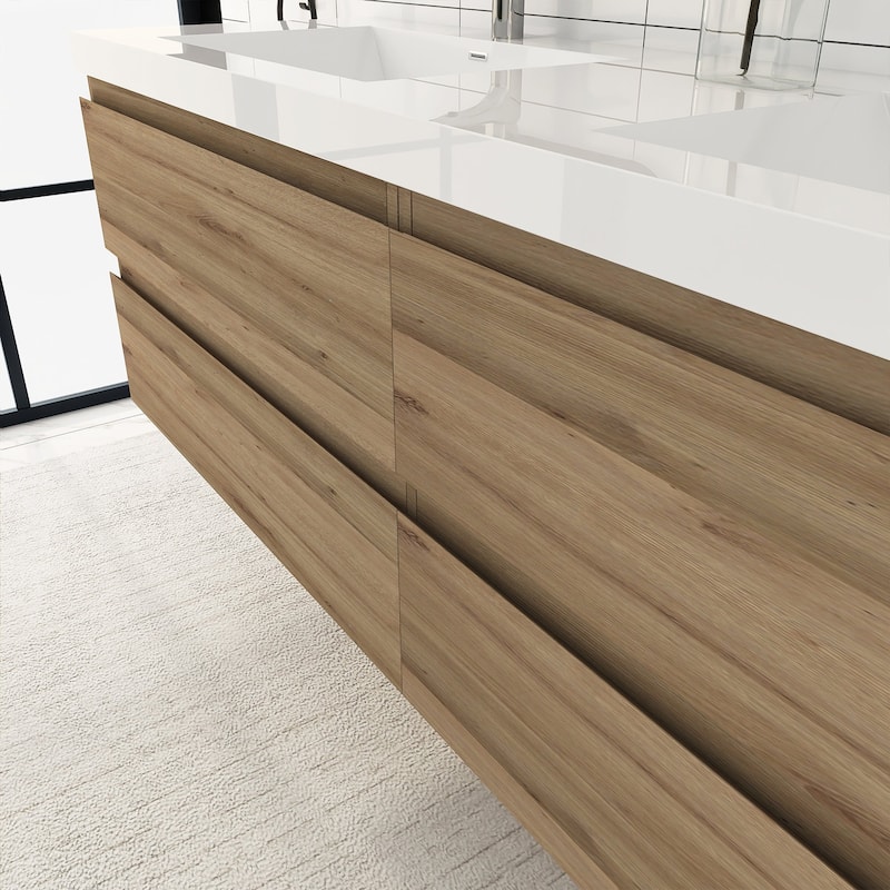 72 inch Wall-Mounted Bathroom Vanity Set with Integrated Resin Sink