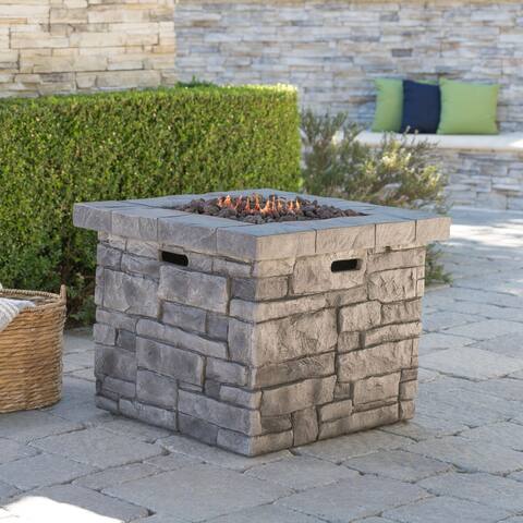 Angeles Outdoor Propane Square Fire Pit Table with Lava Rocks by Christopher Knight Home - N/A