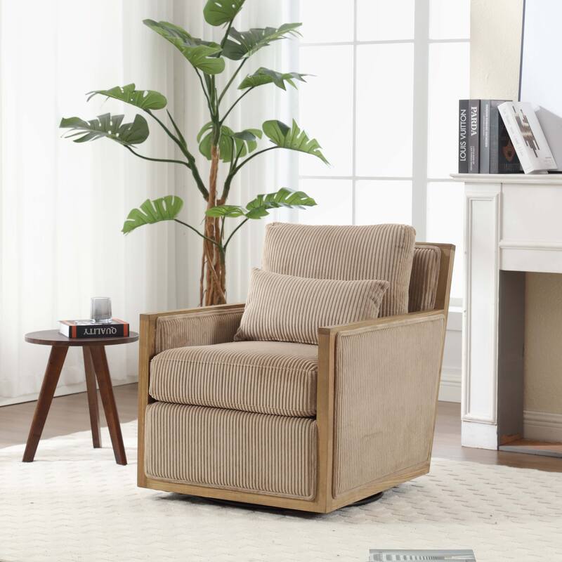 Swivel Barrel Chair, Comfy Accent Sofa Chair for Living Room, 360 Degree Swivel Barrel Club Chair - Camel