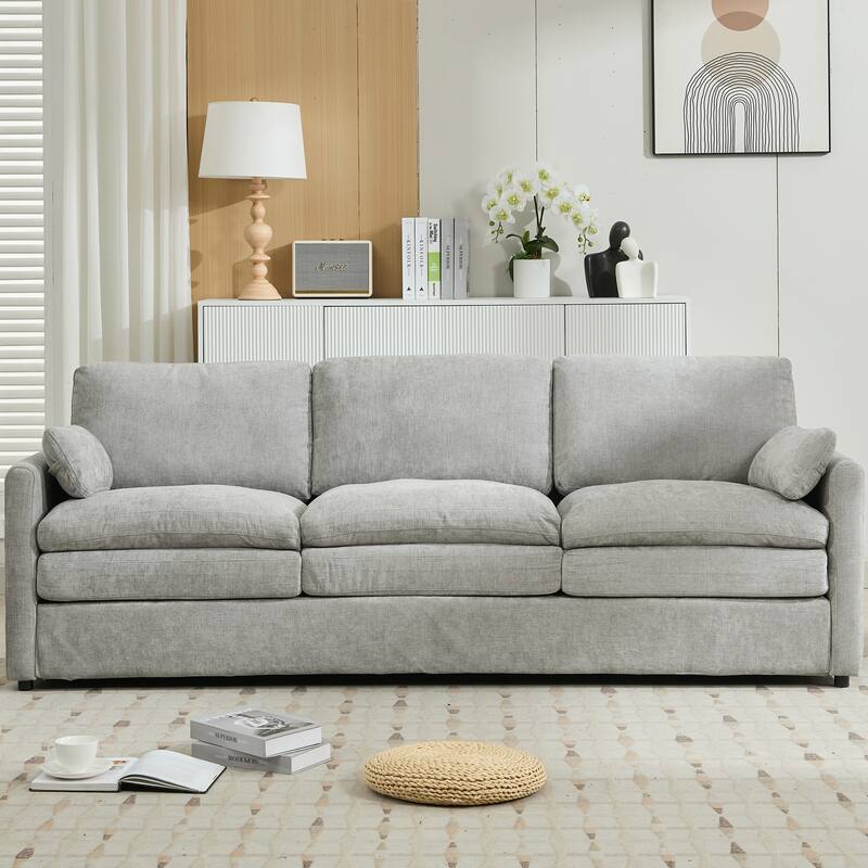 Chenille Upholstered 3 Seater Sofa, Cloud Couch with Removable Lumbar Pillow, Oversized Sofa with Double Cushion