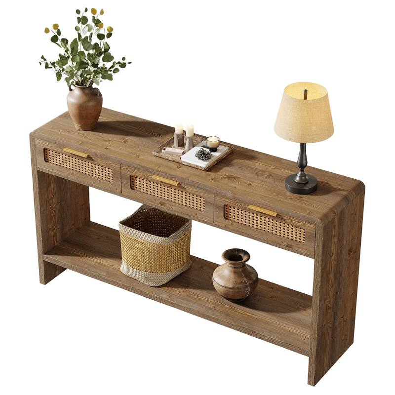 2-tier Entryway Table with Drawers, Console Sofa Table for Living Room - 13.78" D x 55.12" W x 32.68" H