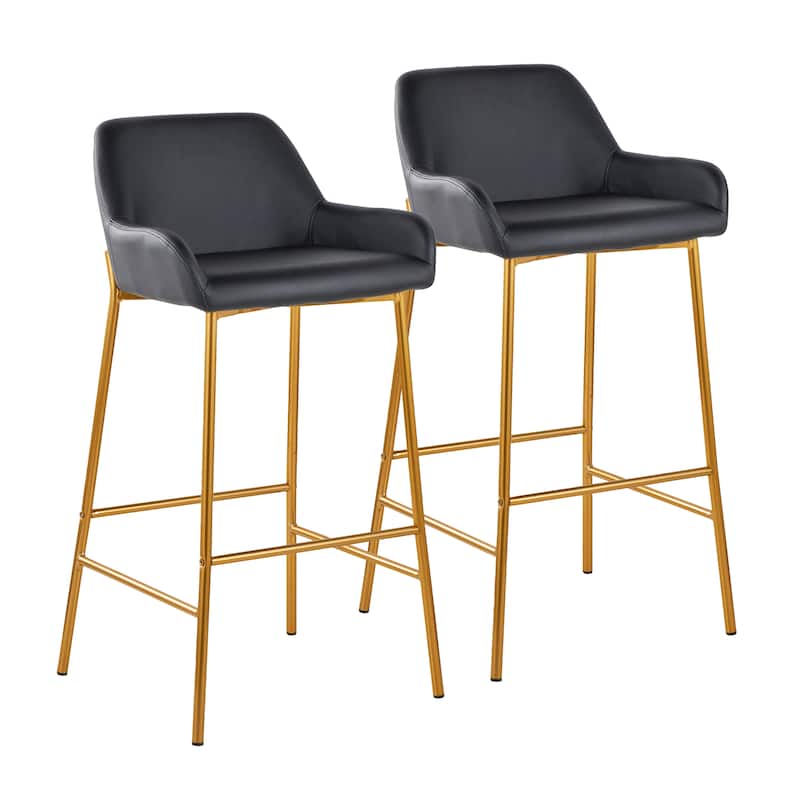 Silver Orchid Galotti Gold Fixed-Height Upholstered Bar Stool - Set of 2 - Black Faux Leather