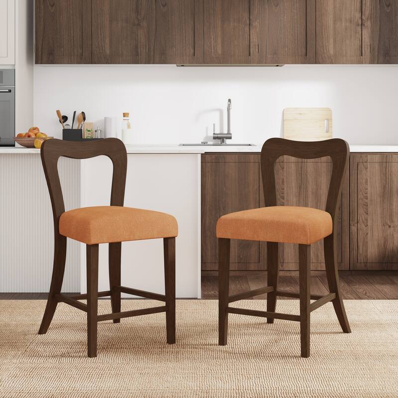 Roomfitters Counter Stool Set of 2, Modern Kitchen Bar Stool with Upholstered Seat and Wood Frame - Caramel+Walnut