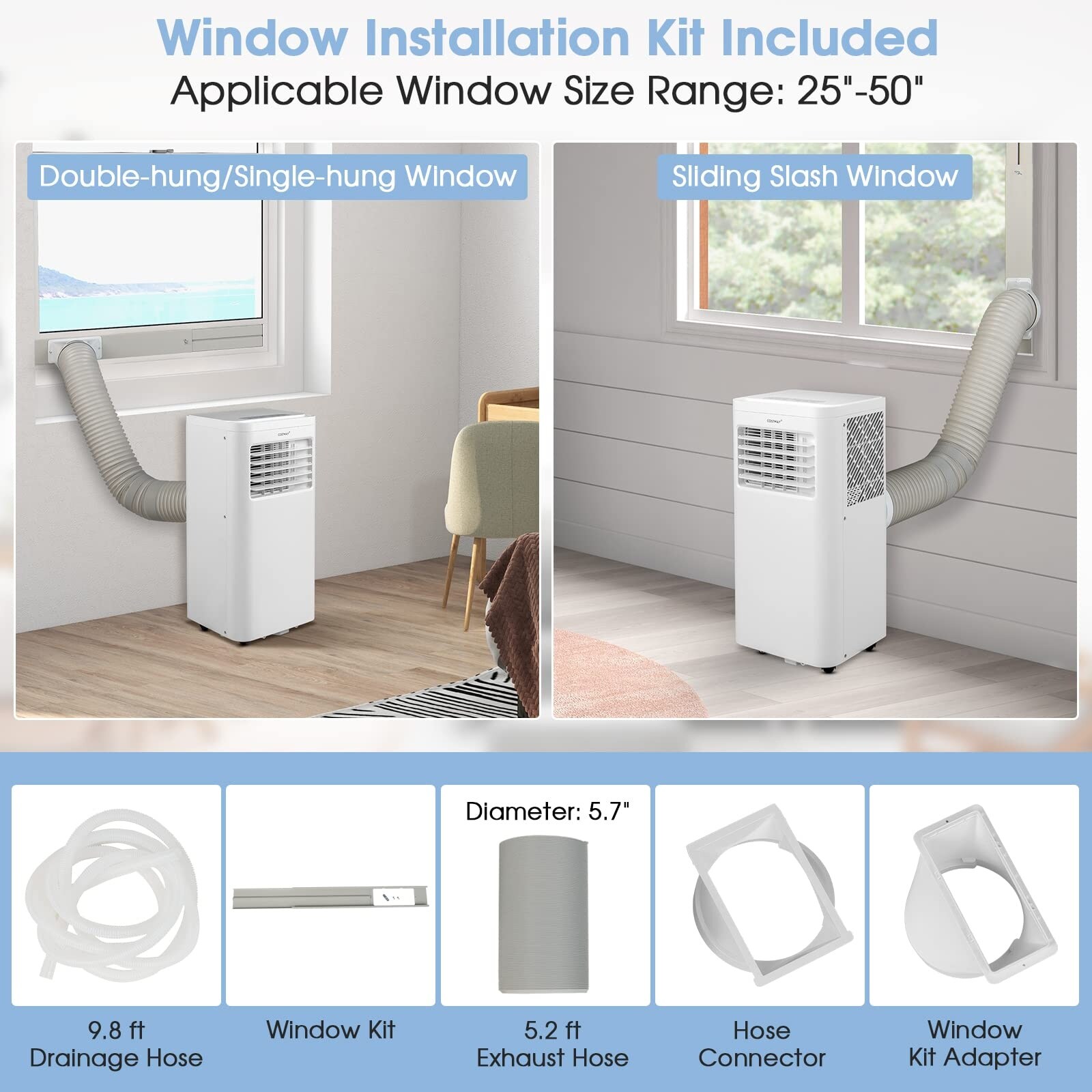 8000 BTU Portable Air Conditioner with Remote, 24H Timer, Dehumidifier, Window Mount Kit Included