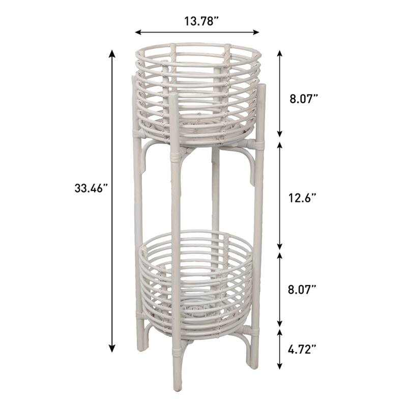 JONATHAN Y Zachariah 33.5" Bohemian Minimalist Handmade 2-Tier Rattan Indoor Planter Stand