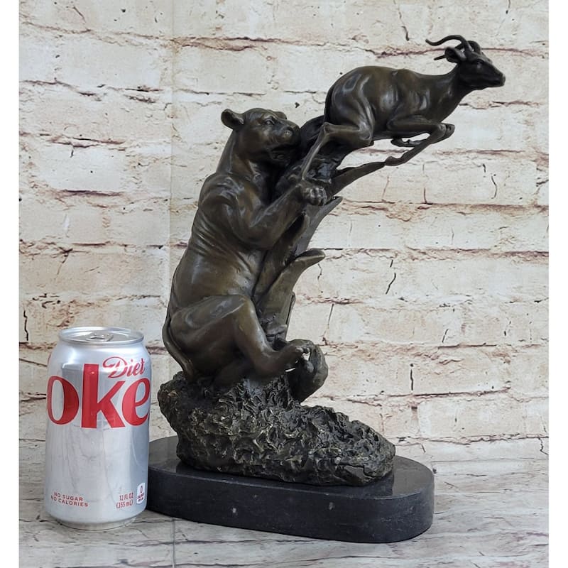 Sign Hot Cast Barye Jaguar Attacking Baby Gazelle Bronze Marble Sculpture Figure