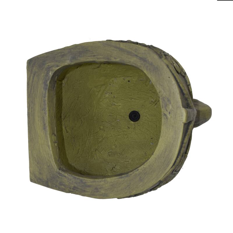 Outdoor stone statue planter with drainage hole, suitable for garden and patio.