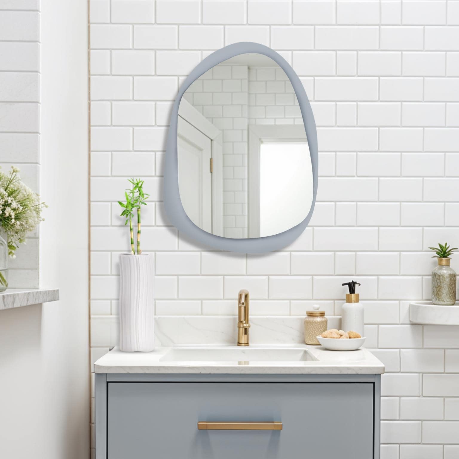 Ahrends Asymmetrical Mirror with Gray Glass Framing - 30H X 22W X