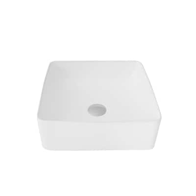 STYLISH 14.5"W White Square Vessel Sink