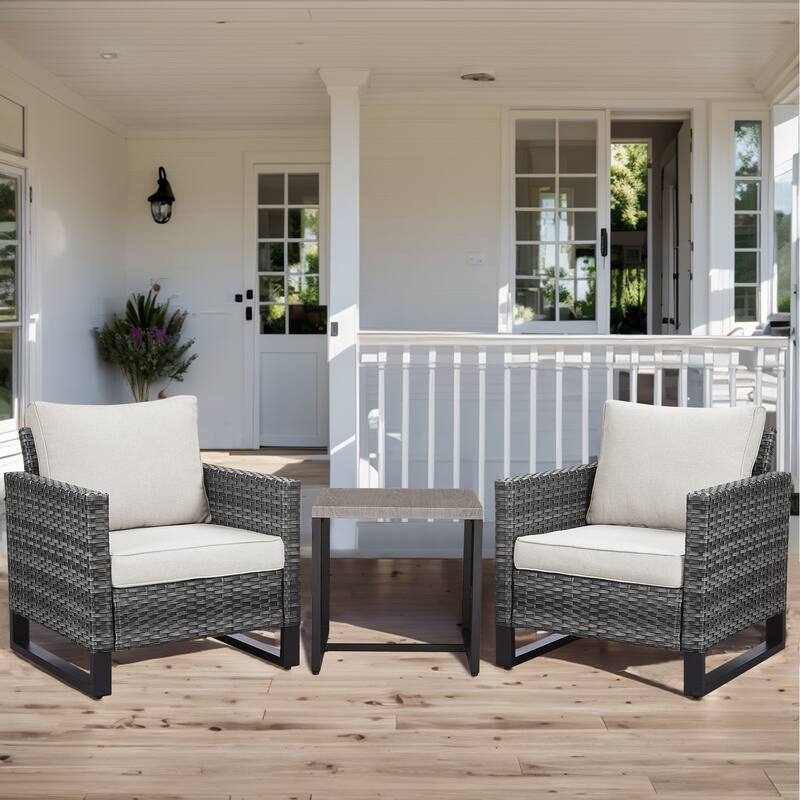 3PCS Patio PE Wicker Chair with Cushion and Table