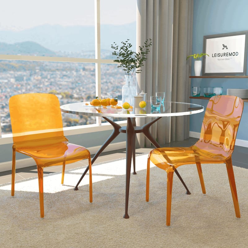 Stackable Plastic Dining Chair Set of 2 Modern Full Back Acrylic Transparent Side Chair