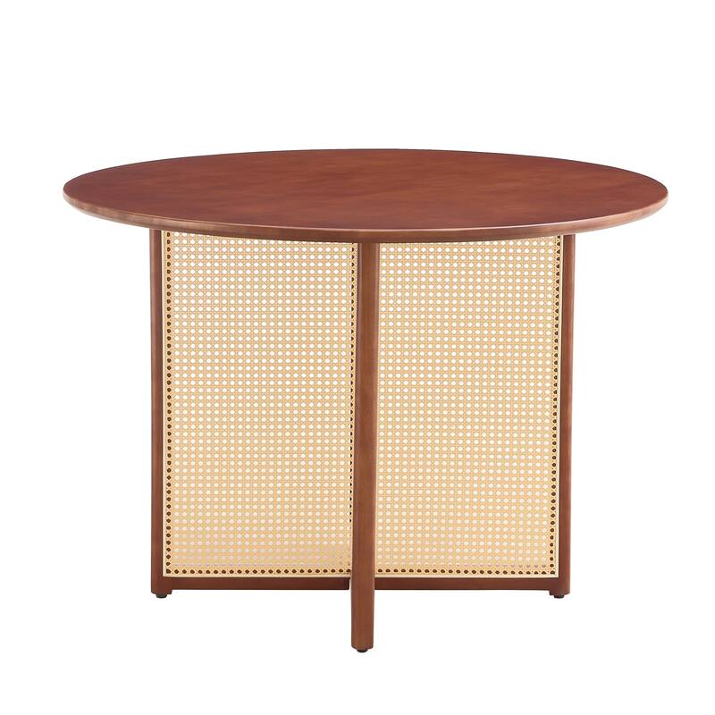 Chinese Countryside Retro Walnut Solid Wood Round Table,Simple Modern Imitation Rattan Table,Wooden Table,Desk