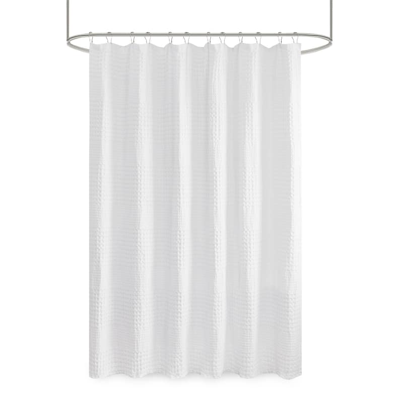 White 100 Cotton Waffle Patterned Shower Curtain