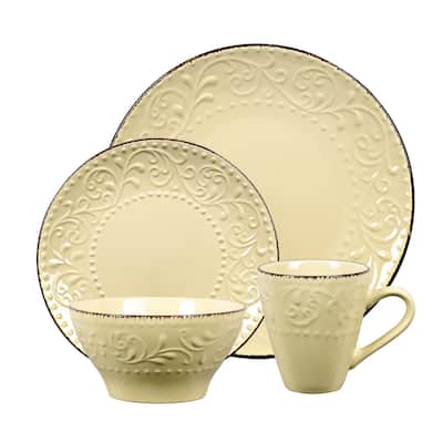 Lorren Home Trends Yellow Scroll Stoneware 16-piece Dinnerware Set