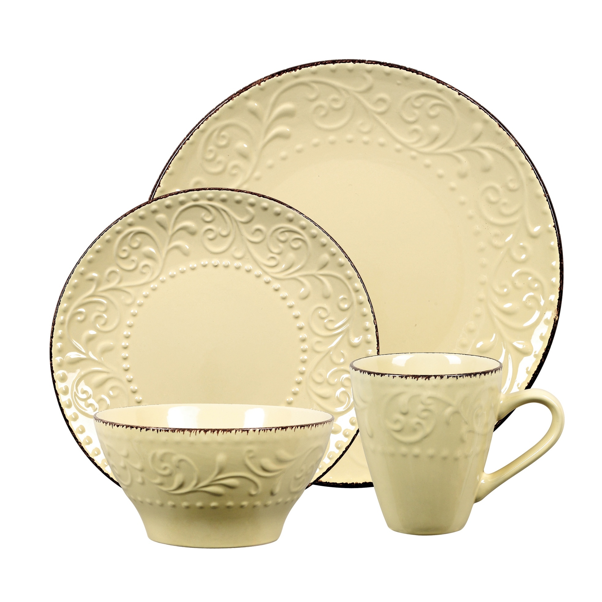 Lorren Home Trends Yellow Scroll Stoneware 16-piece Dinnerware Set
