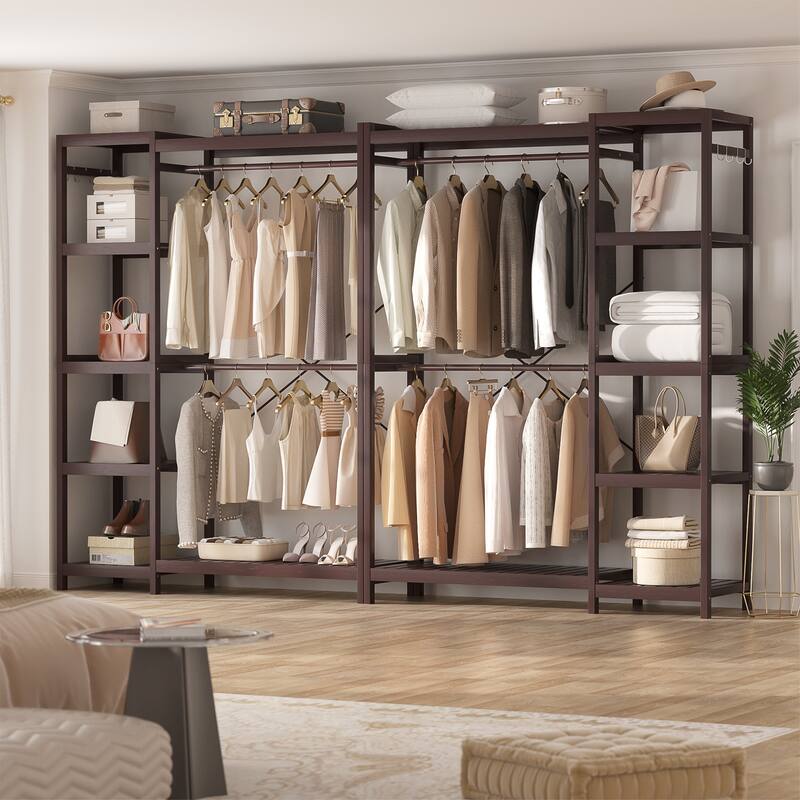 Bamboo Closet System Clothes Rack, Large Freestanding Garment Rack Clothing Rack for Hanging Clothes