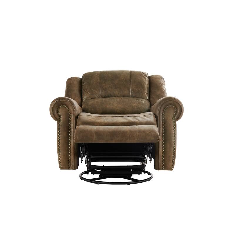 Monroe Polished Microfiber Nailhead Swivel Glider Recliner by iNSPIRE Q Classic