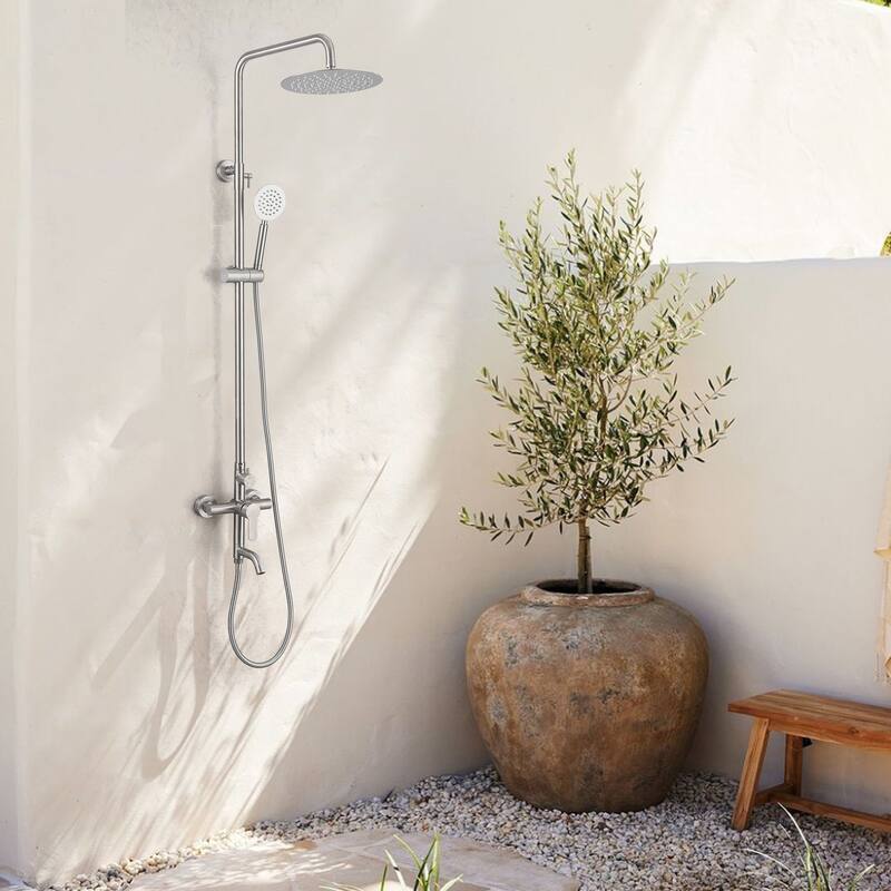 51"H 3-Function 304 Stainless Steel Wall-Mounted Outdoor Shower System