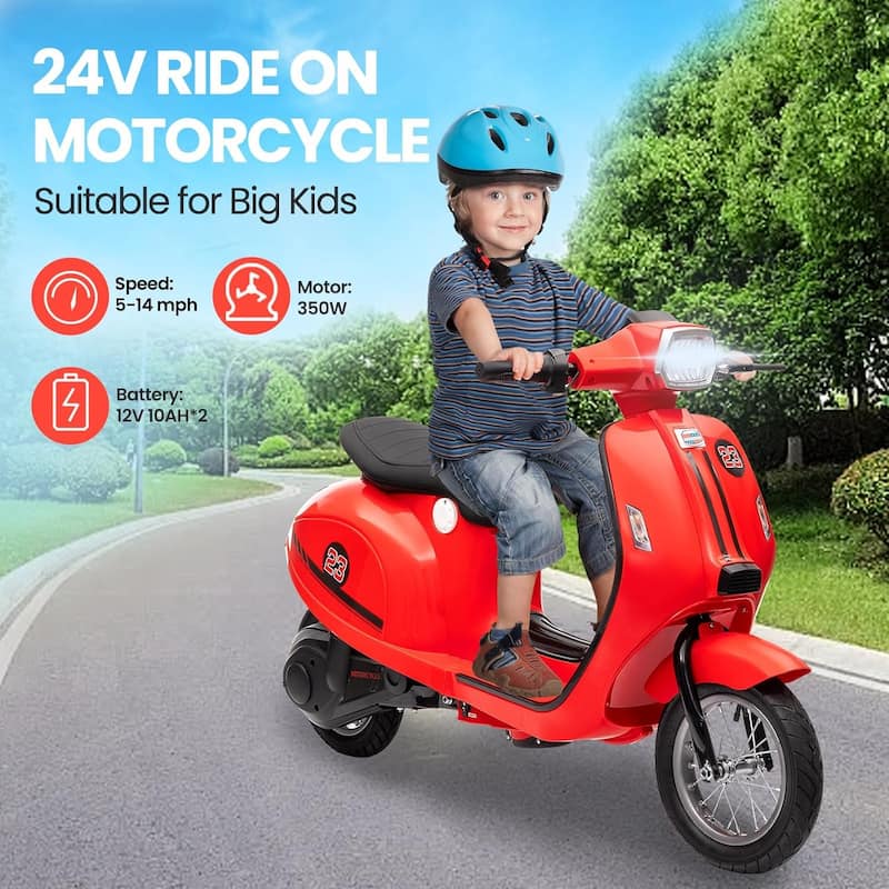 Electric Motorcycle for Big Kids, 24V 350W Kids Ride on Moped